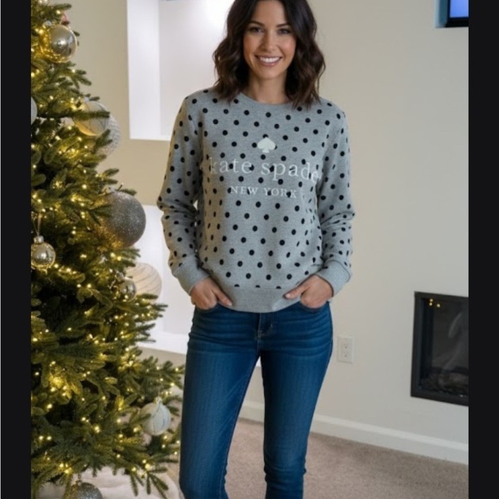Kate Spade Black and Gray Polka Dot Sweatshirt